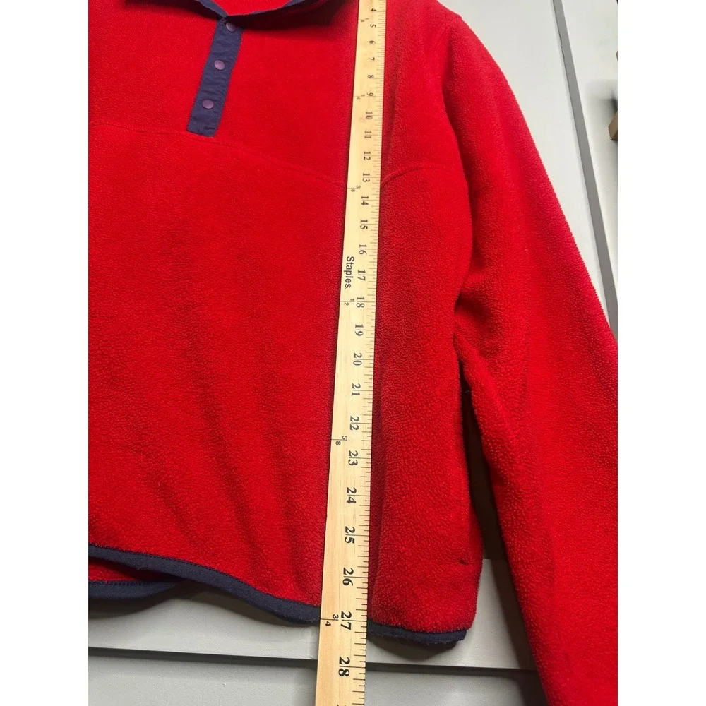 Vintage LL Bean Men's Polartec Fleece Pullover Red Navy Trim Snap Size Large